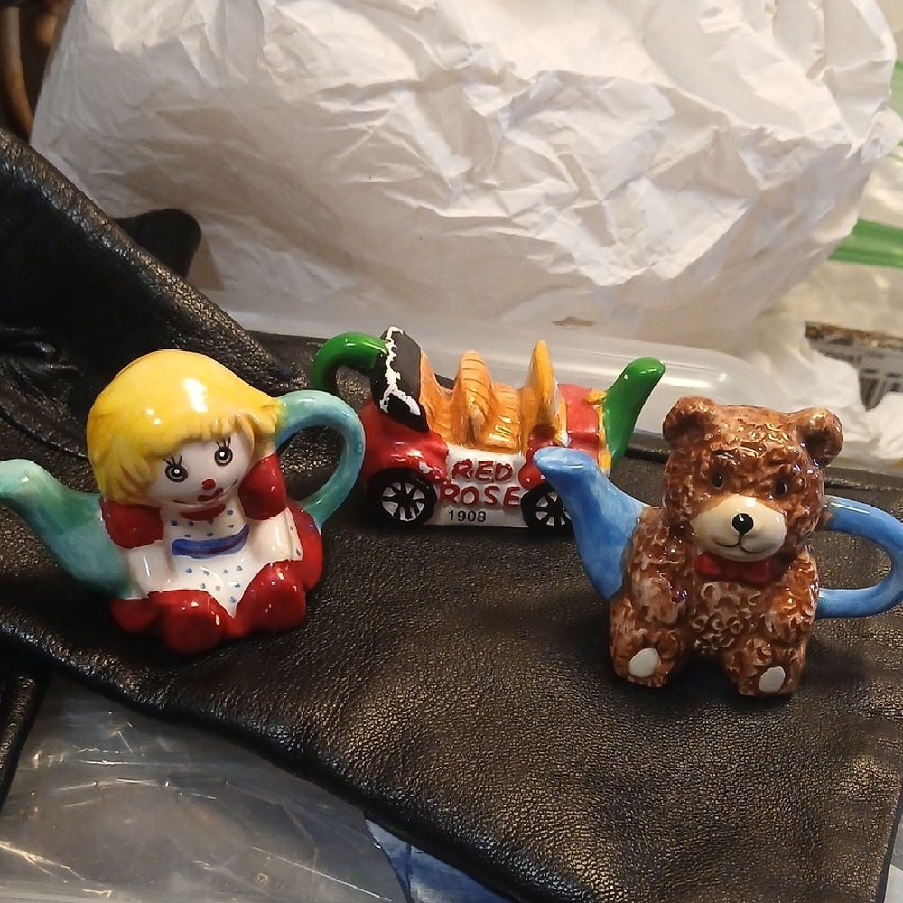 3 Red Rose Tea Figurines- "Kettles"